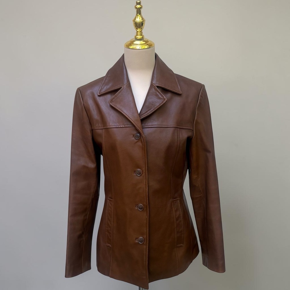 R&O Reilly Olmes Leather Jacket Sm Brown 4-Button Notched Lapel Fitted Y2K Indie